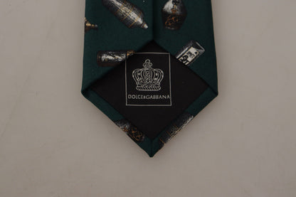 Dolce &amp; Gabbana Black Bottle Fantasy Print Silk Adjustable Accessory Tie