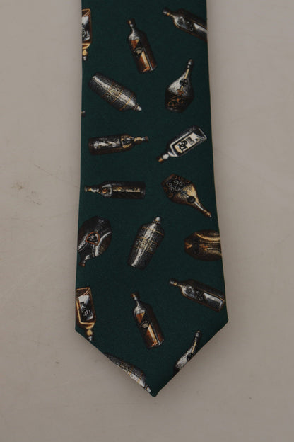 Dolce &amp; Gabbana Black Bottle Fantasy Print Silk Adjustable Accessory Tie