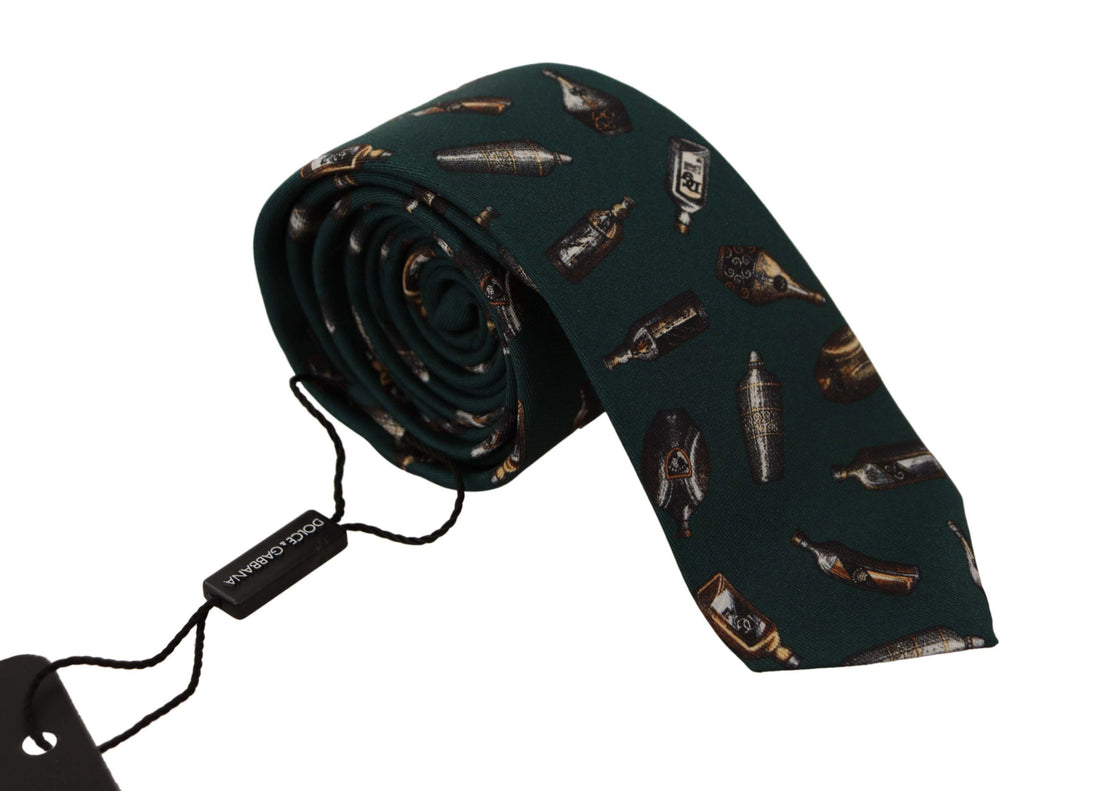 Dolce &amp; Gabbana Black Bottle Fantasy Print Silk Adjustable Accessory Tie