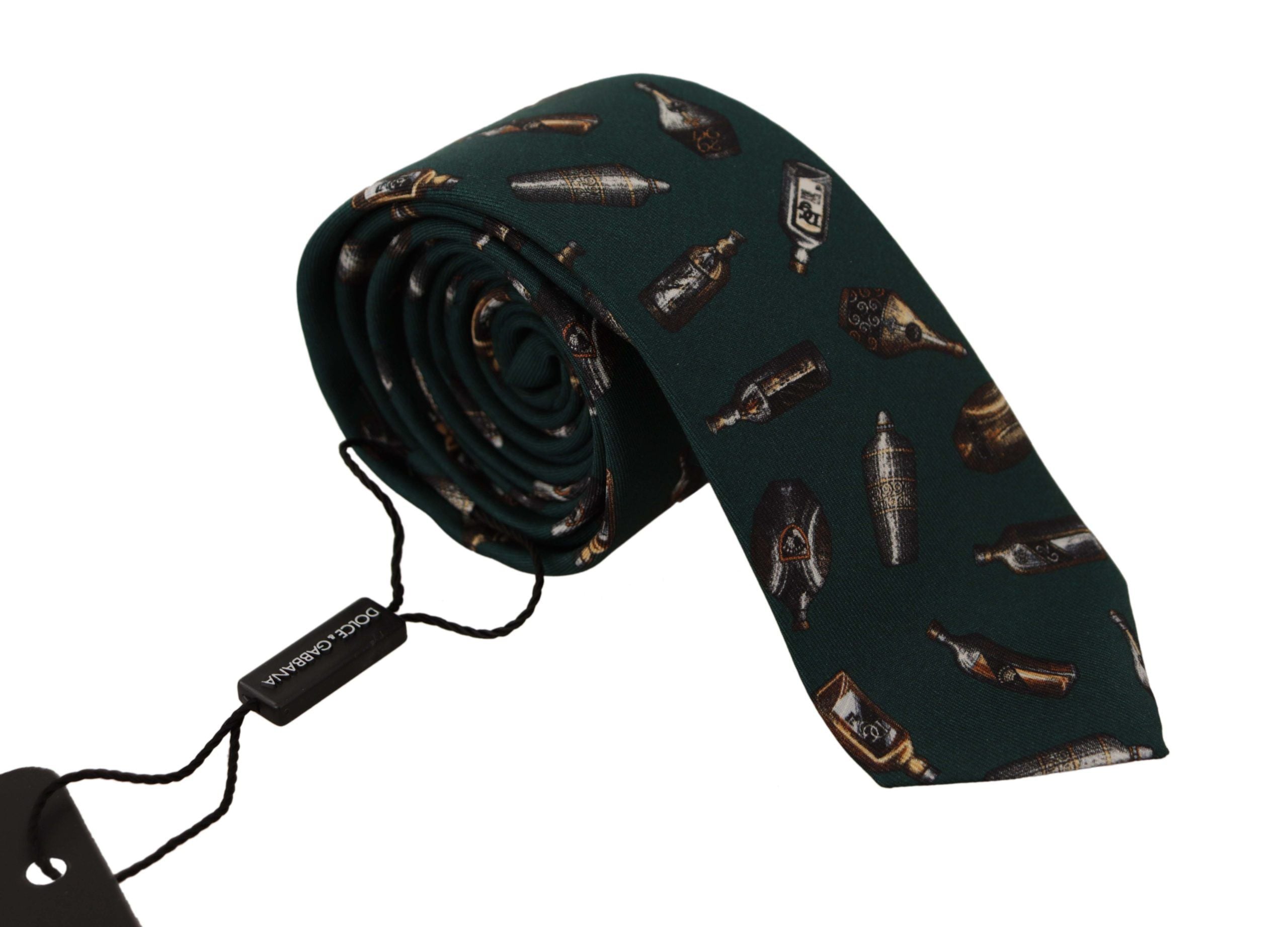 Dolce &amp; Gabbana Black Bottle Fantasy Print Silk Adjustable Accessory Tie