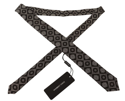 Dolce &amp; Gabbana Black White Square Geometric Print Adjustable Accessory Tie