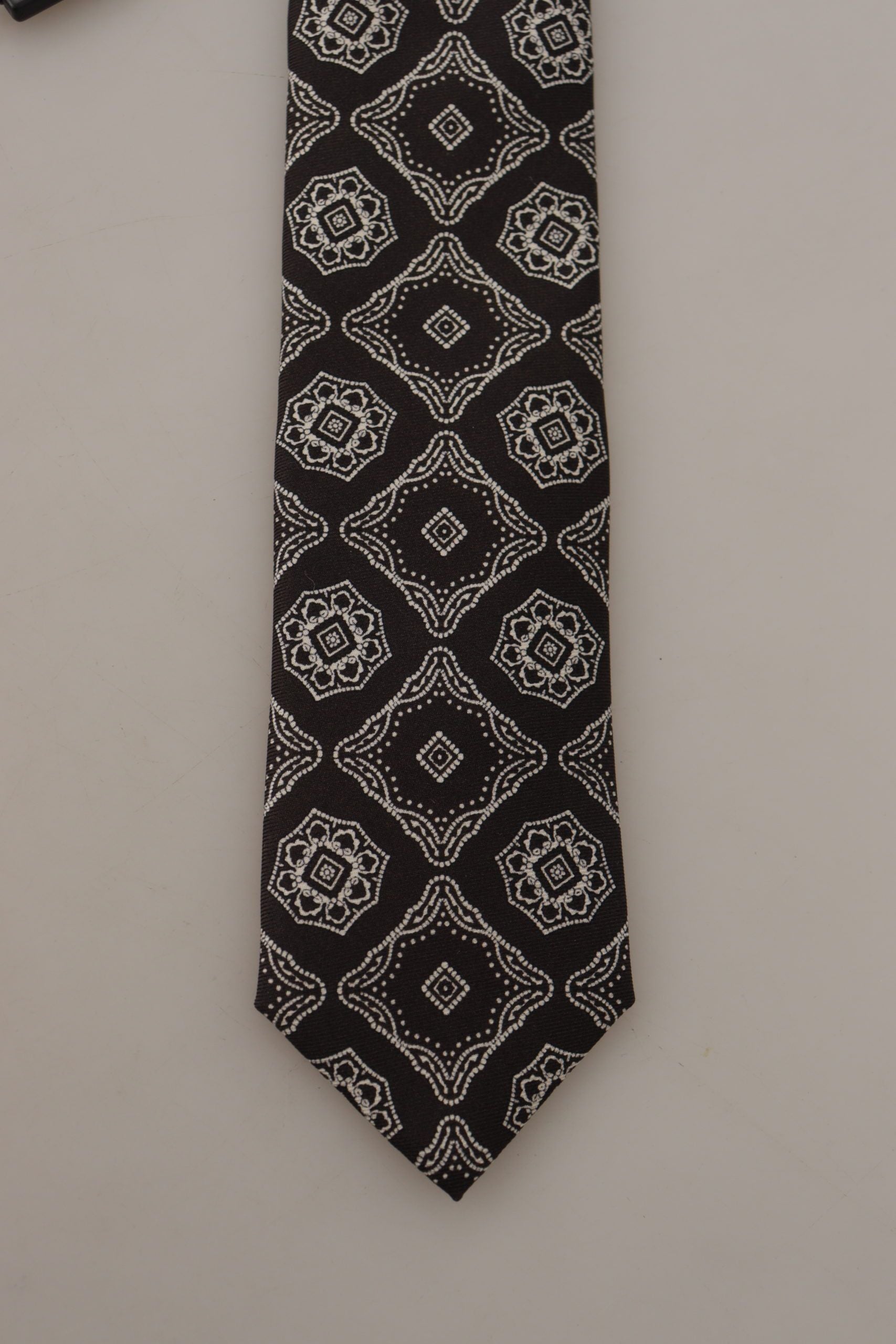 Dolce &amp; Gabbana Black White Square Geometric Print Adjustable Accessory Tie