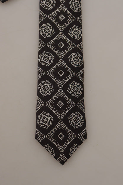 Dolce &amp; Gabbana Black White Square Geometric Print Adjustable Accessory Tie