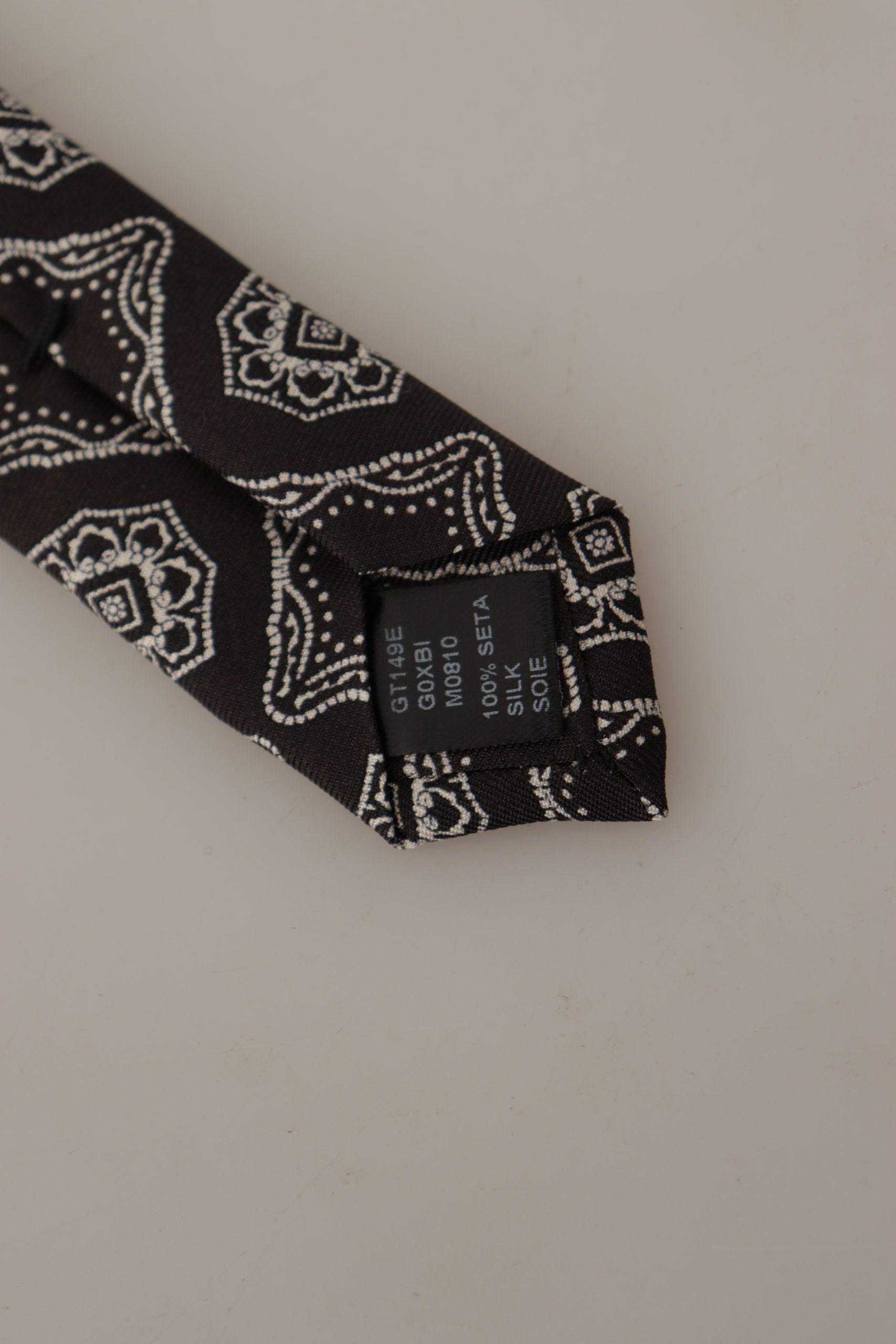 Dolce &amp; Gabbana Black White Square Geometric Print Adjustable Accessory Tie