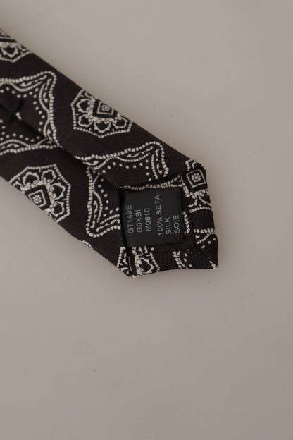 Dolce &amp; Gabbana Black White Square Geometric Print Adjustable Accessory Tie