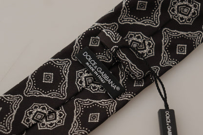 Dolce &amp; Gabbana Black White Square Geometric Print Adjustable Accessory Tie