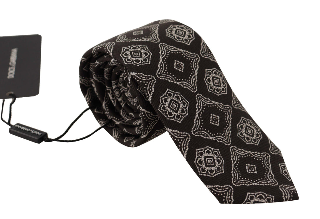 Dolce &amp; Gabbana Black White Square Geometric Print Adjustable Accessory Tie