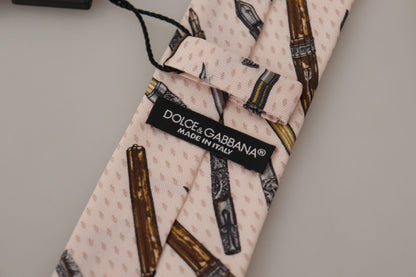Dolce &amp;amp; Gabbana Rosa Pennprickigt Tryck 100% Siden Justerbar Halsringning