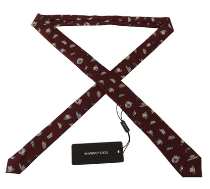 Dolce &amp; Gabbana Maroon Hat Pattern 100% Silk Adjustable Accessory Tie