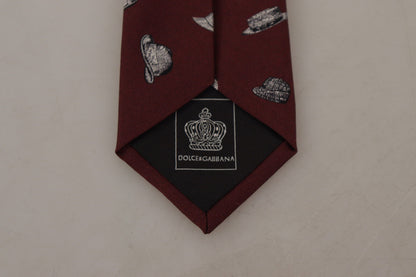 Dolce &amp; Gabbana Maroon Hat Pattern 100% Silk Adjustable Accessory Tie