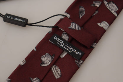 Dolce &amp; Gabbana Maroon Hat Pattern 100% Silk Adjustable Accessory Tie