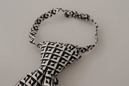Dolce &amp;amp; Gabbana Svartvit Geometrisk Justerbar Slips i 100 % Siden