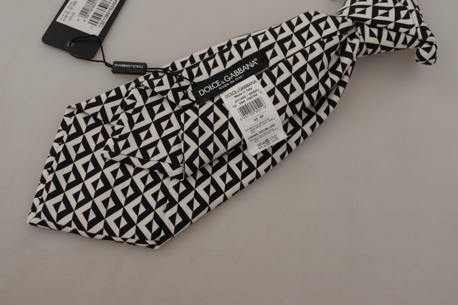 Dolce &amp;amp; Gabbana Svartvit Geometrisk Justerbar Slips i 100 % Siden