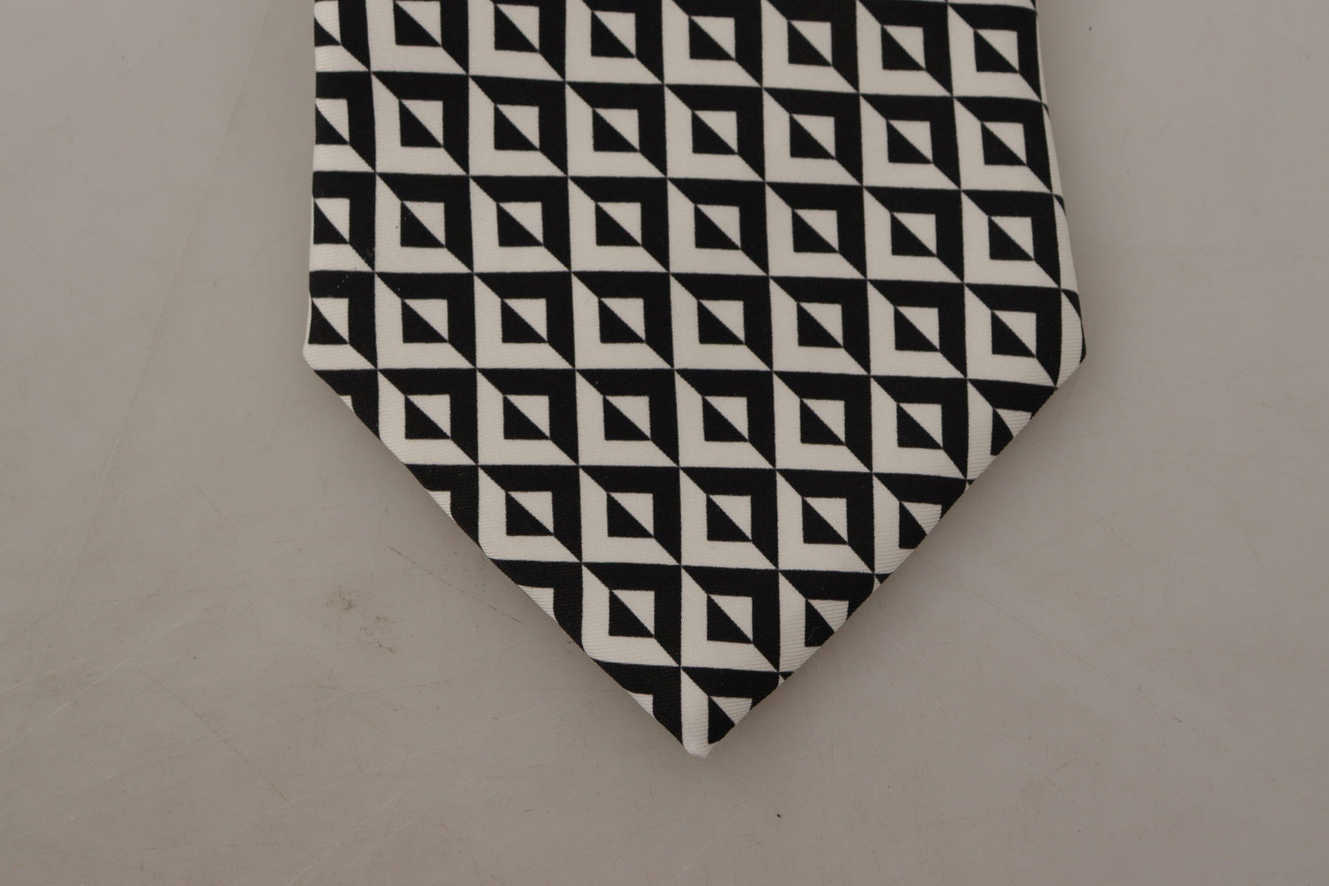 Dolce &amp;amp; Gabbana Svartvit Geometrisk Justerbar Slips i 100 % Siden