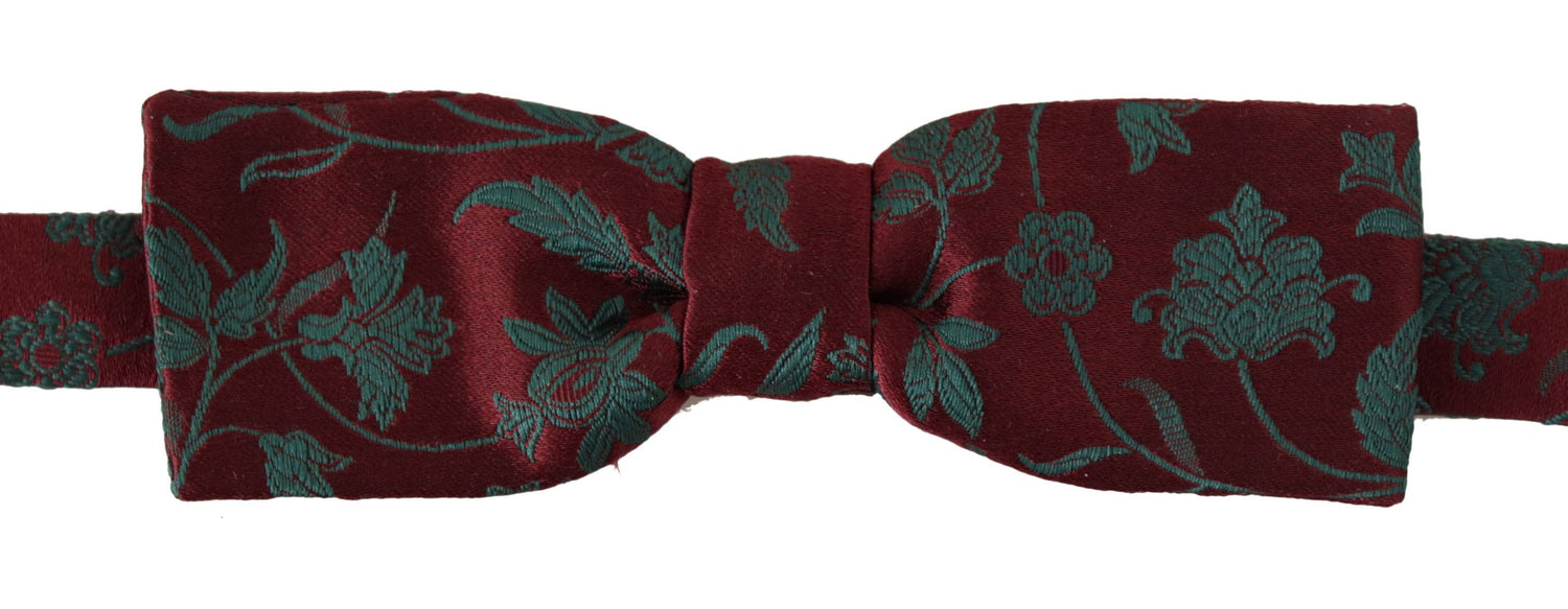 Dolce &amp; Gabbana Maroon Pattern Adjustable Neck Papillon Bow Tie