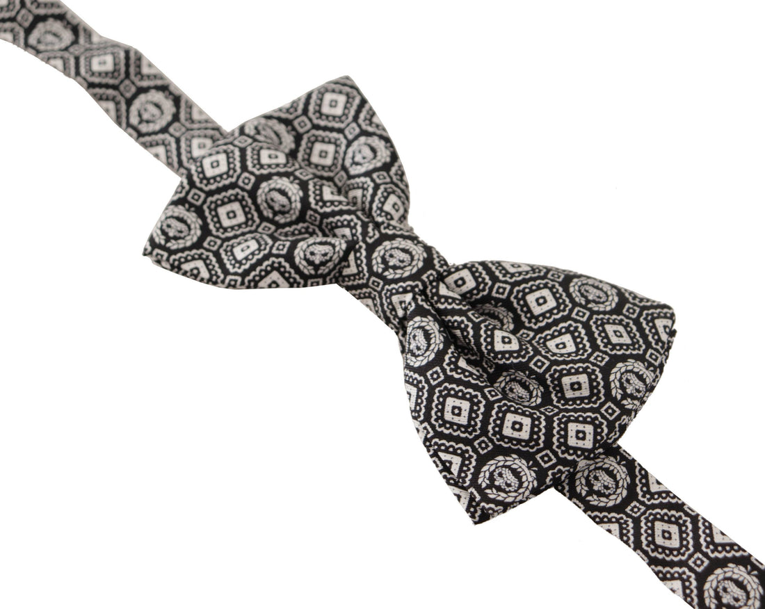 Dolce &amp; Gabbana Black white 100% Silk Adjustable Neck Papillon Tie
