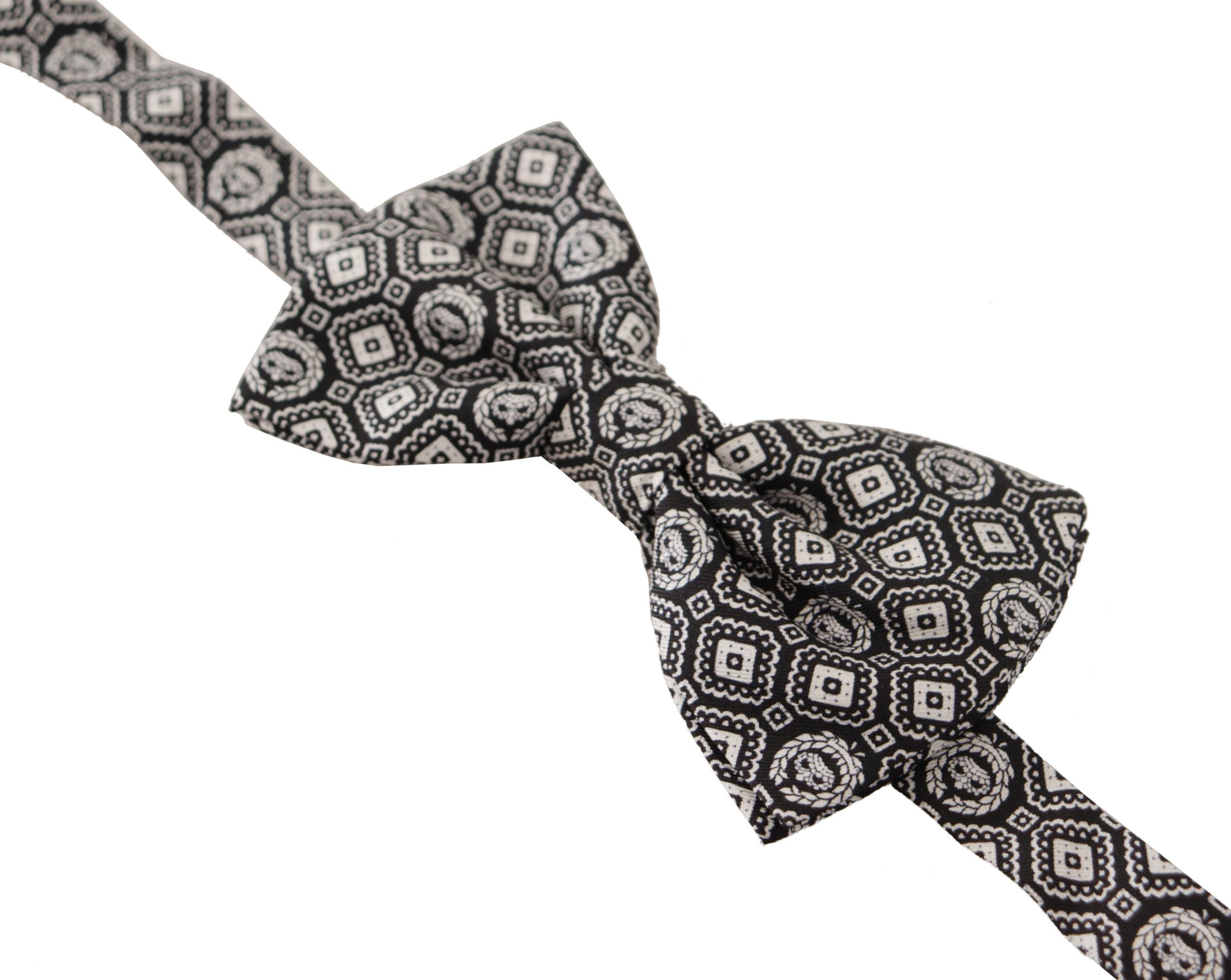 Dolce &amp; Gabbana Black white 100% Silk Adjustable Neck Papillon Tie