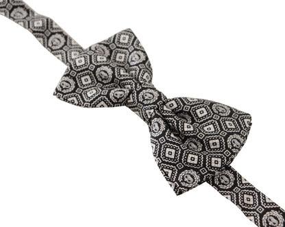 Dolce &amp; Gabbana Black white 100% Silk Adjustable Neck Papillon Tie