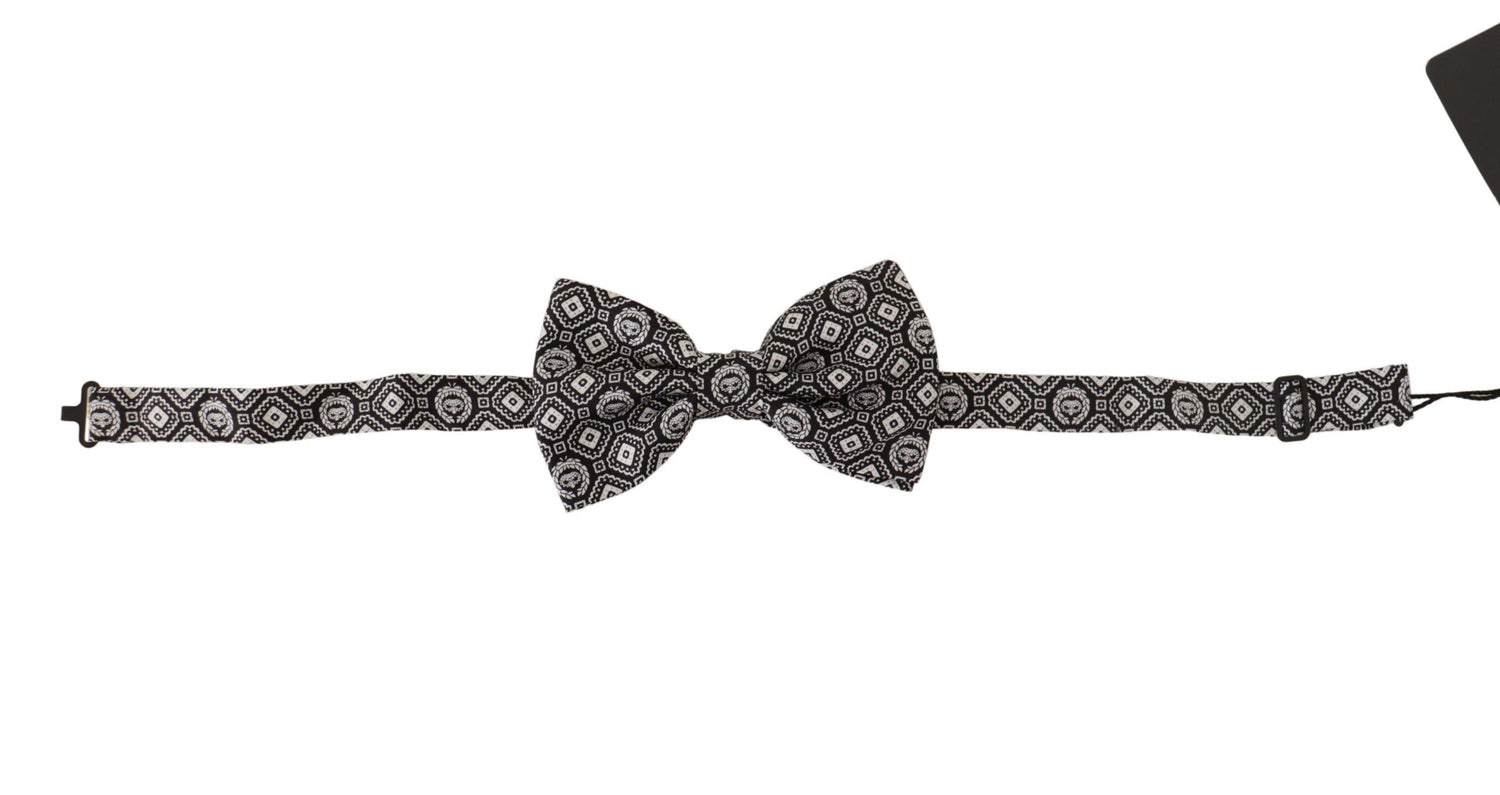 Dolce &amp; Gabbana Black white 100% Silk Adjustable Neck Papillon Tie