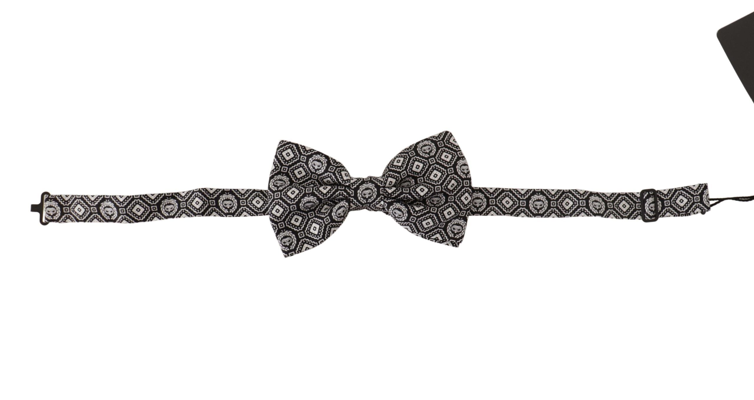 Dolce &amp; Gabbana Black white 100% Silk Adjustable Neck Papillon Tie