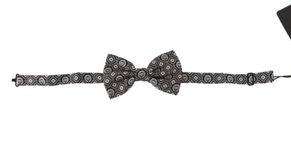 Dolce &amp; Gabbana Black white 100% Silk Adjustable Neck Papillon Tie