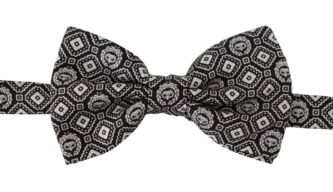 Dolce &amp; Gabbana Black white 100% Silk Adjustable Neck Papillon Tie
