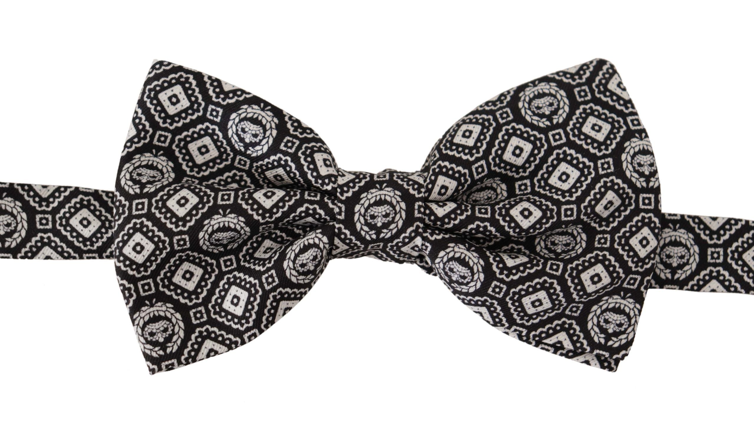 Dolce &amp; Gabbana Black white 100% Silk Adjustable Neck Papillon Tie