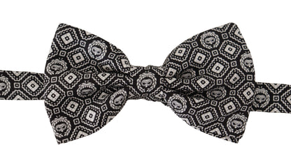 Dolce &amp; Gabbana Black white 100% Silk Adjustable Neck Papillon Tie