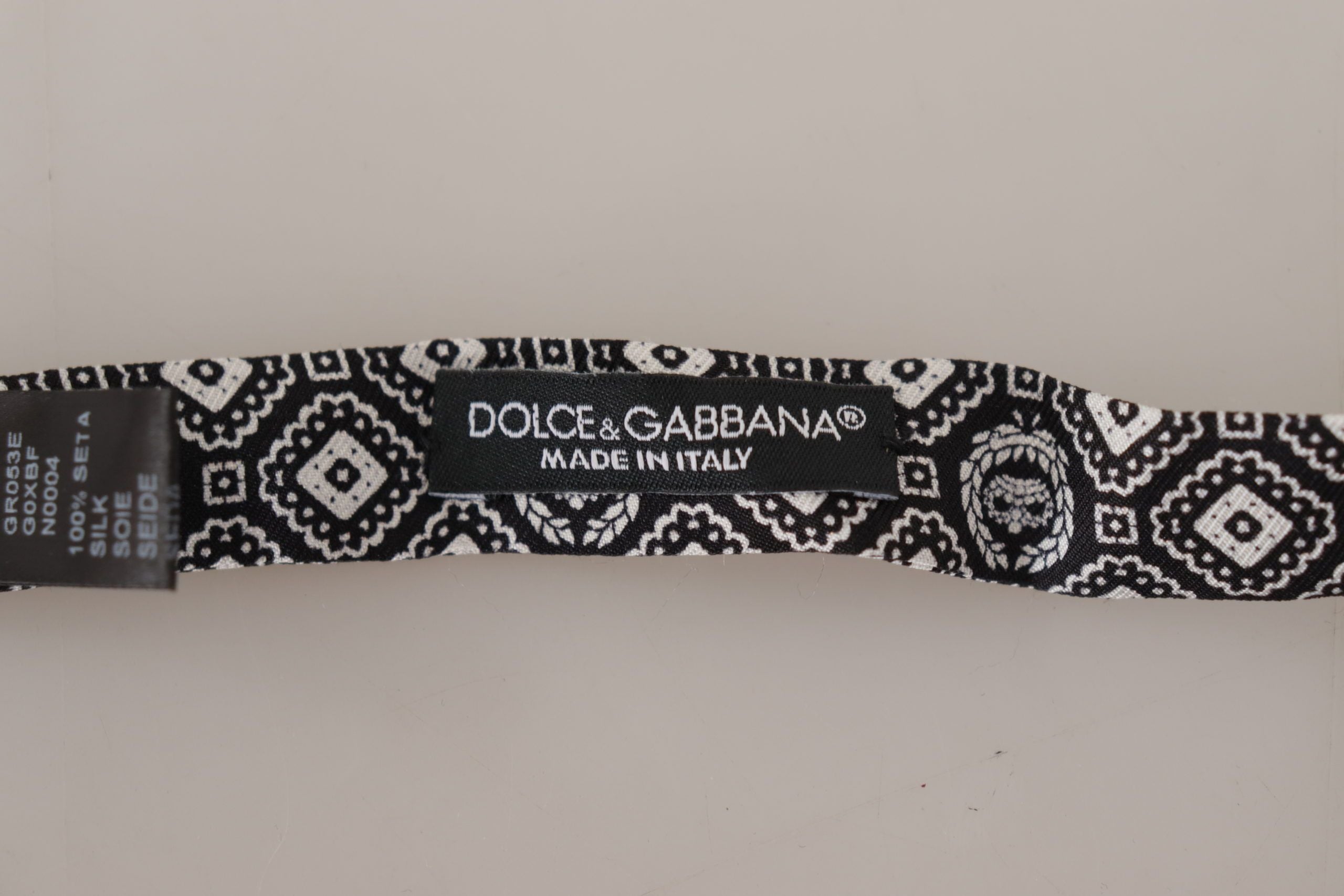 Dolce &amp; Gabbana Black white 100% Silk Adjustable Neck Papillon Tie