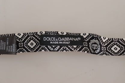 Dolce &amp; Gabbana Black white 100% Silk Adjustable Neck Papillon Tie