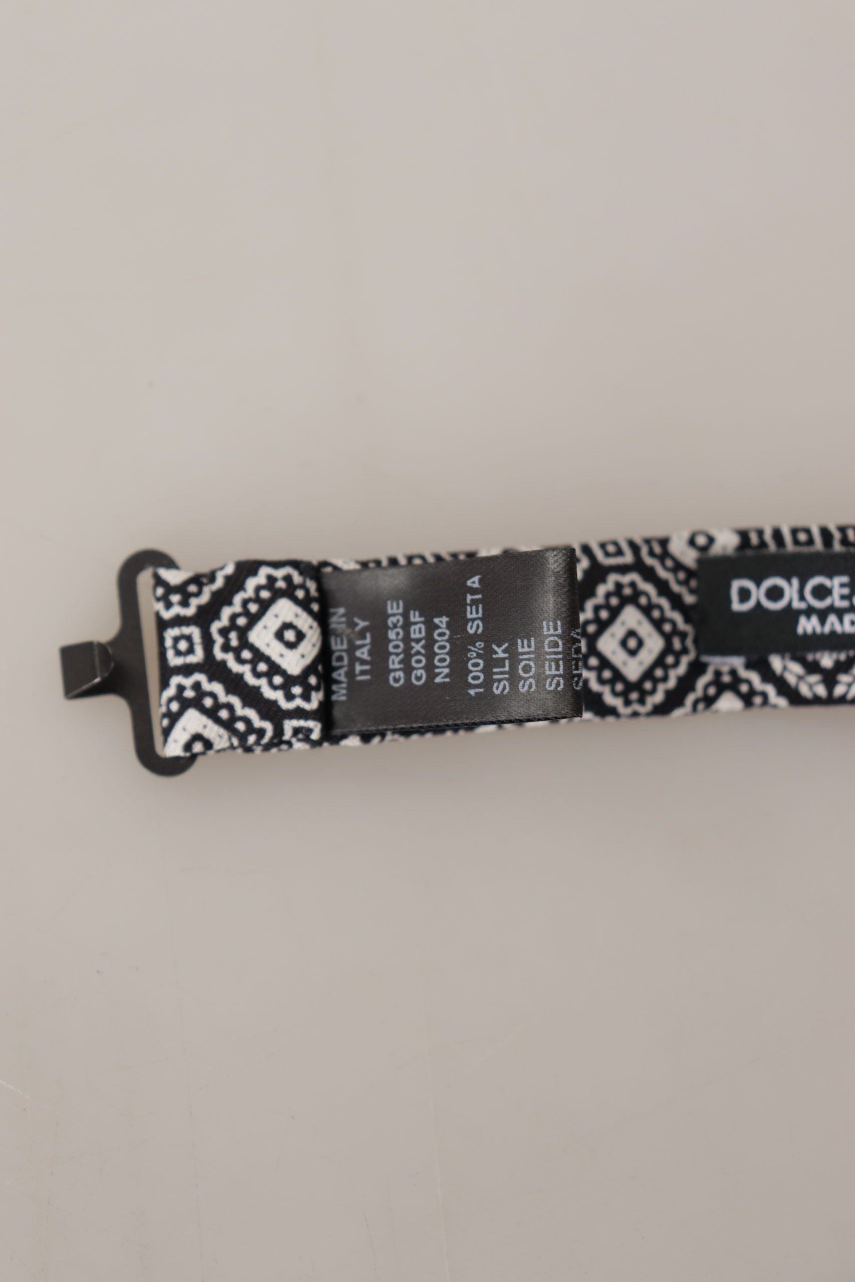 Dolce &amp; Gabbana Black white 100% Silk Adjustable Neck Papillon Tie