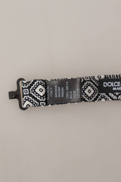 Dolce &amp; Gabbana Black white 100% Silk Adjustable Neck Papillon Tie