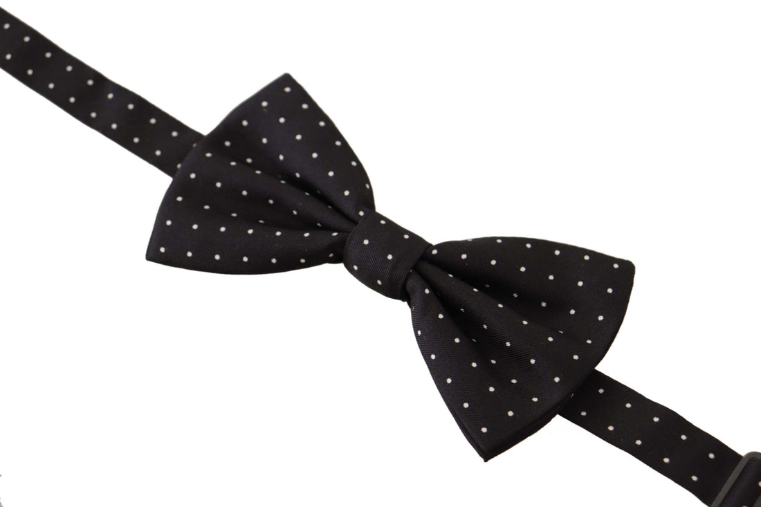 Dolce &amp; Gabbana Black White Polka Dot 100% Silk Neck Papillon Tie