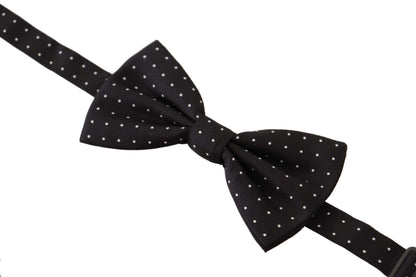 Dolce &amp; Gabbana Black White Polka Dot 100% Silk Neck Papillon Tie