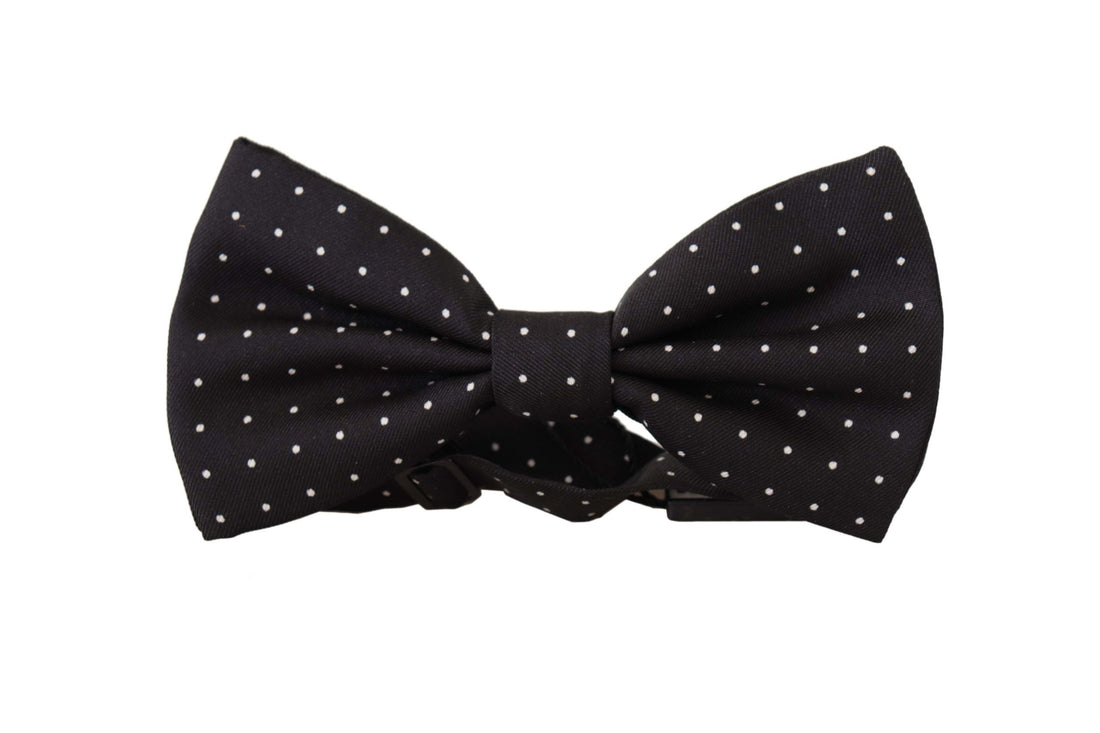 Dolce &amp; Gabbana Black White Polka Dot 100% Silk Neck Papillon Tie