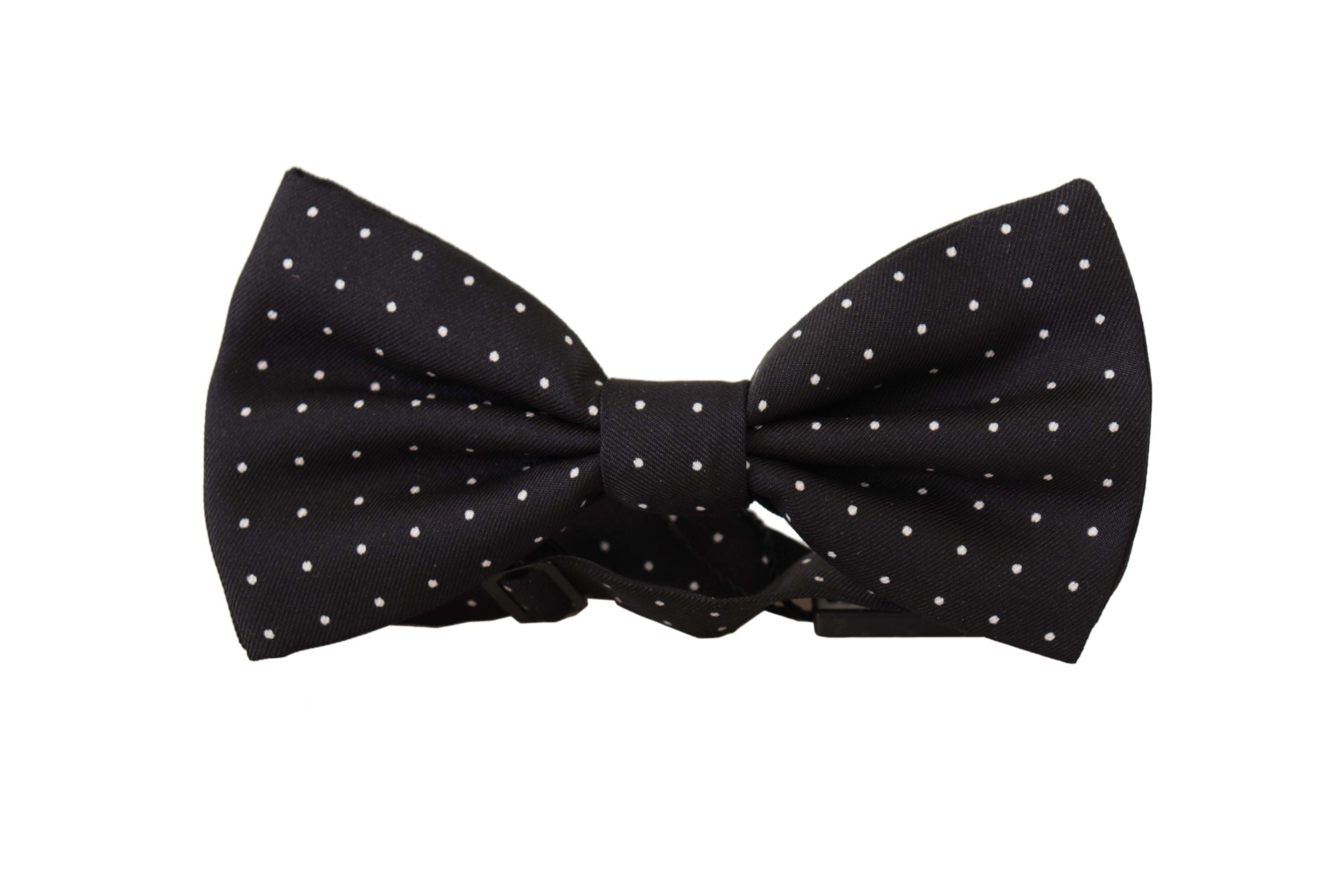 Dolce &amp; Gabbana Black White Polka Dot 100% Silk Neck Papillon Tie