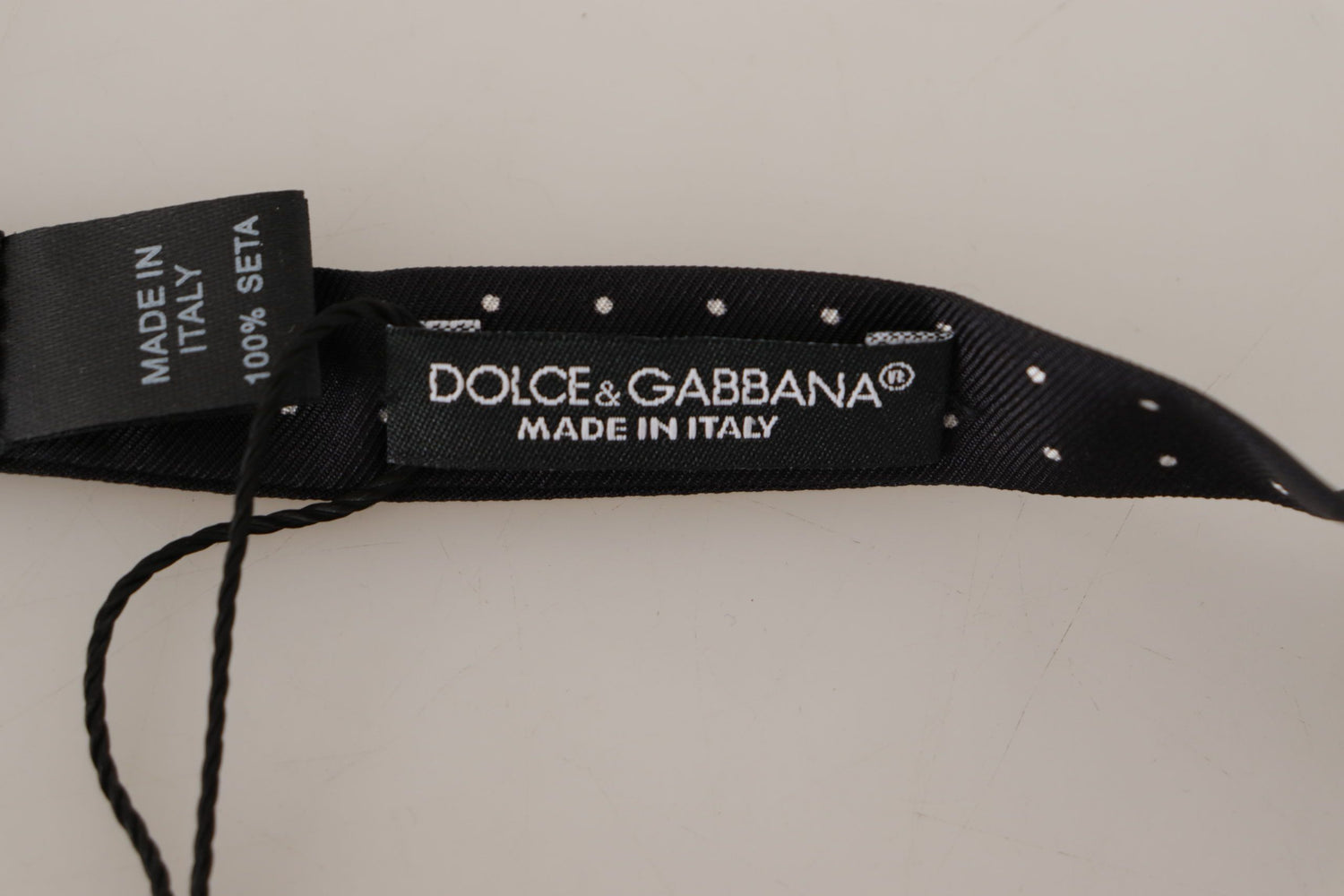 Dolce &amp; Gabbana Black White Polka Dot 100% Silk Neck Papillon Tie