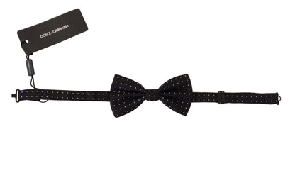 Dolce &amp; Gabbana Black White Polka Dot 100% Silk Neck Papillon Tie