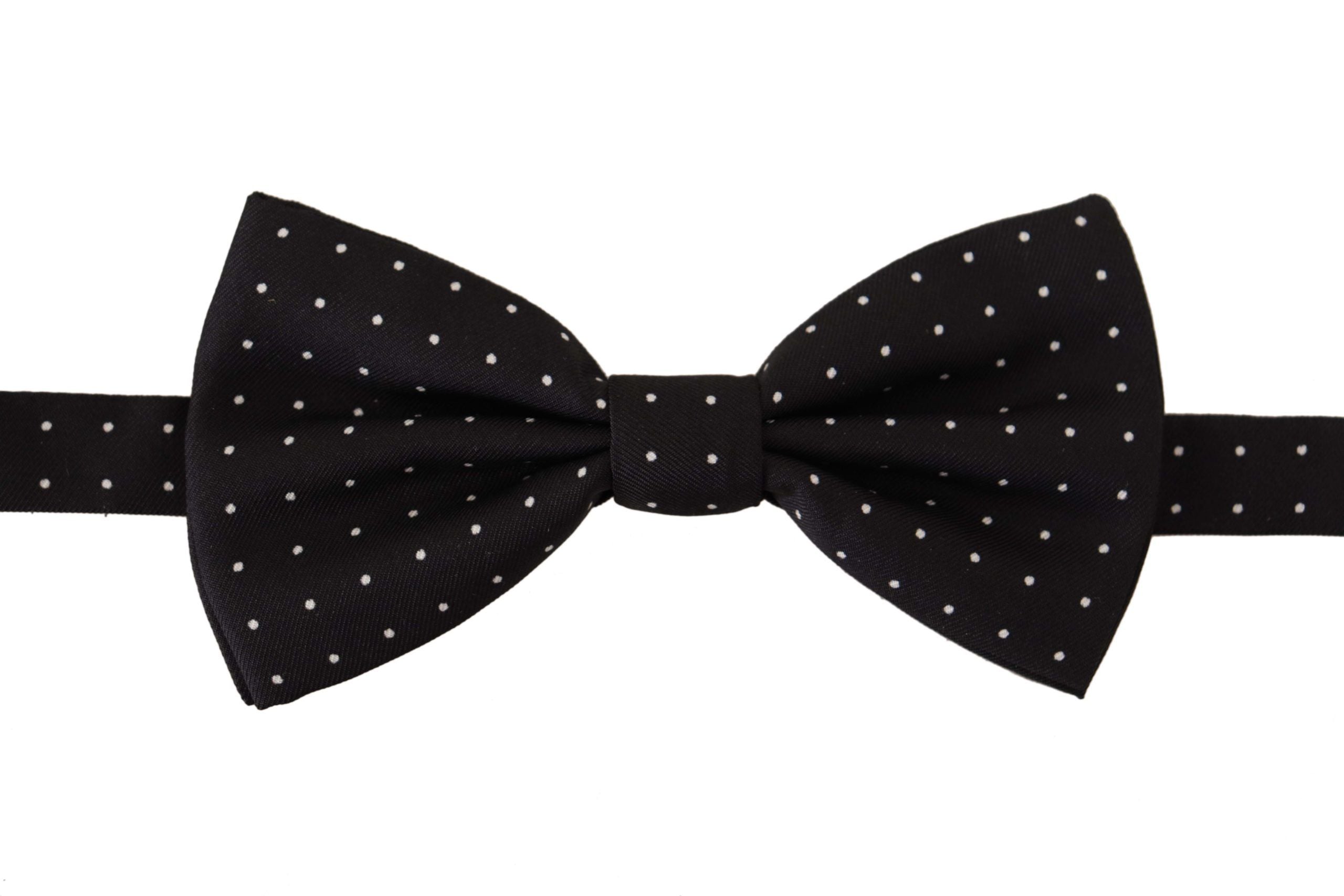 Dolce &amp; Gabbana Black White Polka Dot 100% Silk Neck Papillon Tie