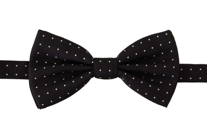 Dolce &amp; Gabbana Black White Polka Dot 100% Silk Neck Papillon Tie