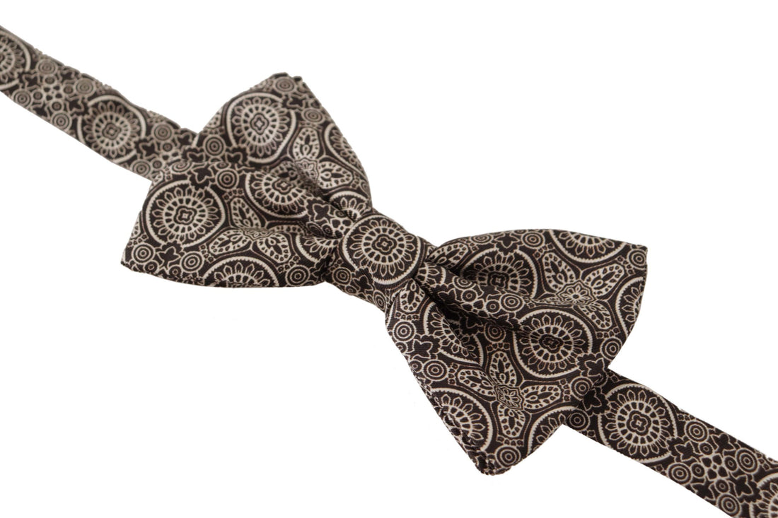 Dolce &amp; Gabbana Black white 100% Silk Adjustable Neck Papillon Tie