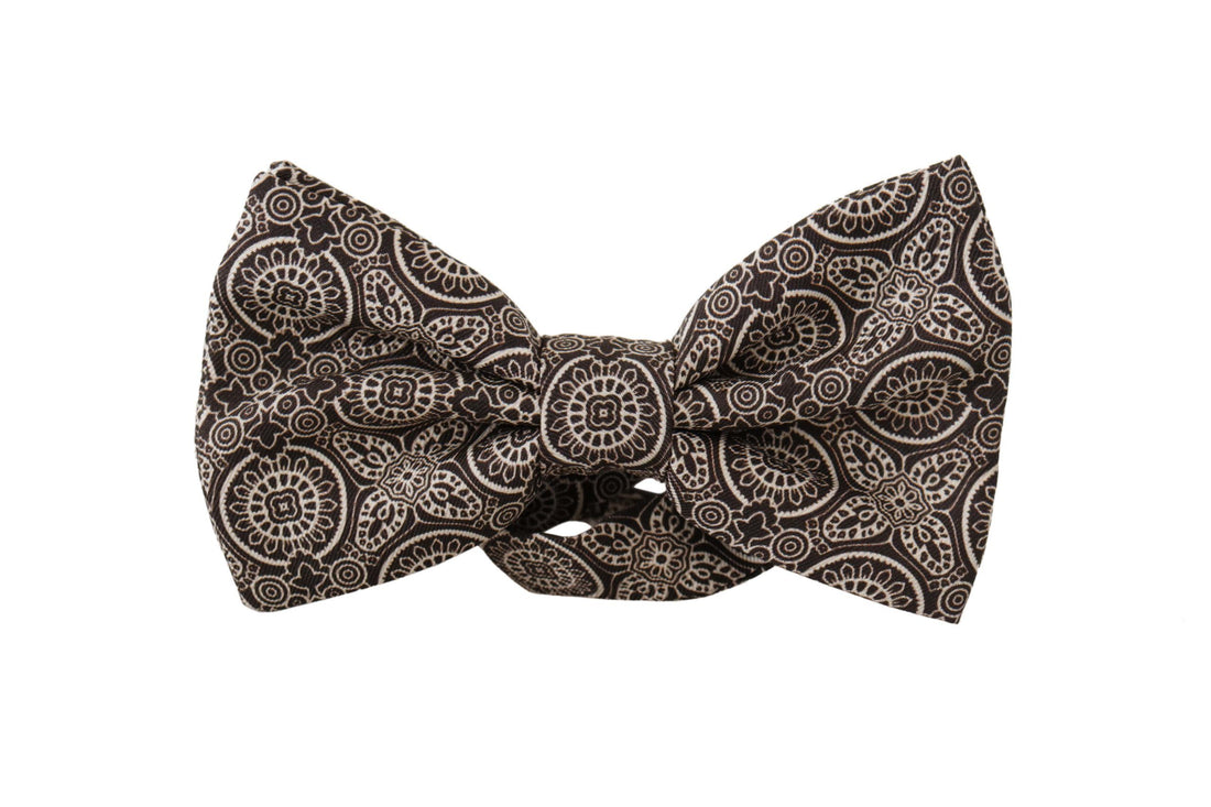 Dolce &amp; Gabbana Black white 100% Silk Adjustable Neck Papillon Tie