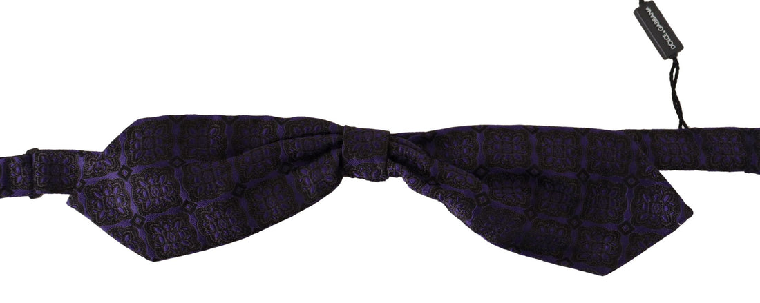 Dolce &amp; Gabbana Blue Geometric Silk Adjustable Neck Papillon Tie