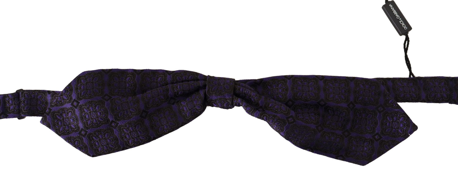 Dolce &amp; Gabbana Blue Geometric Silk Adjustable Neck Papillon Tie