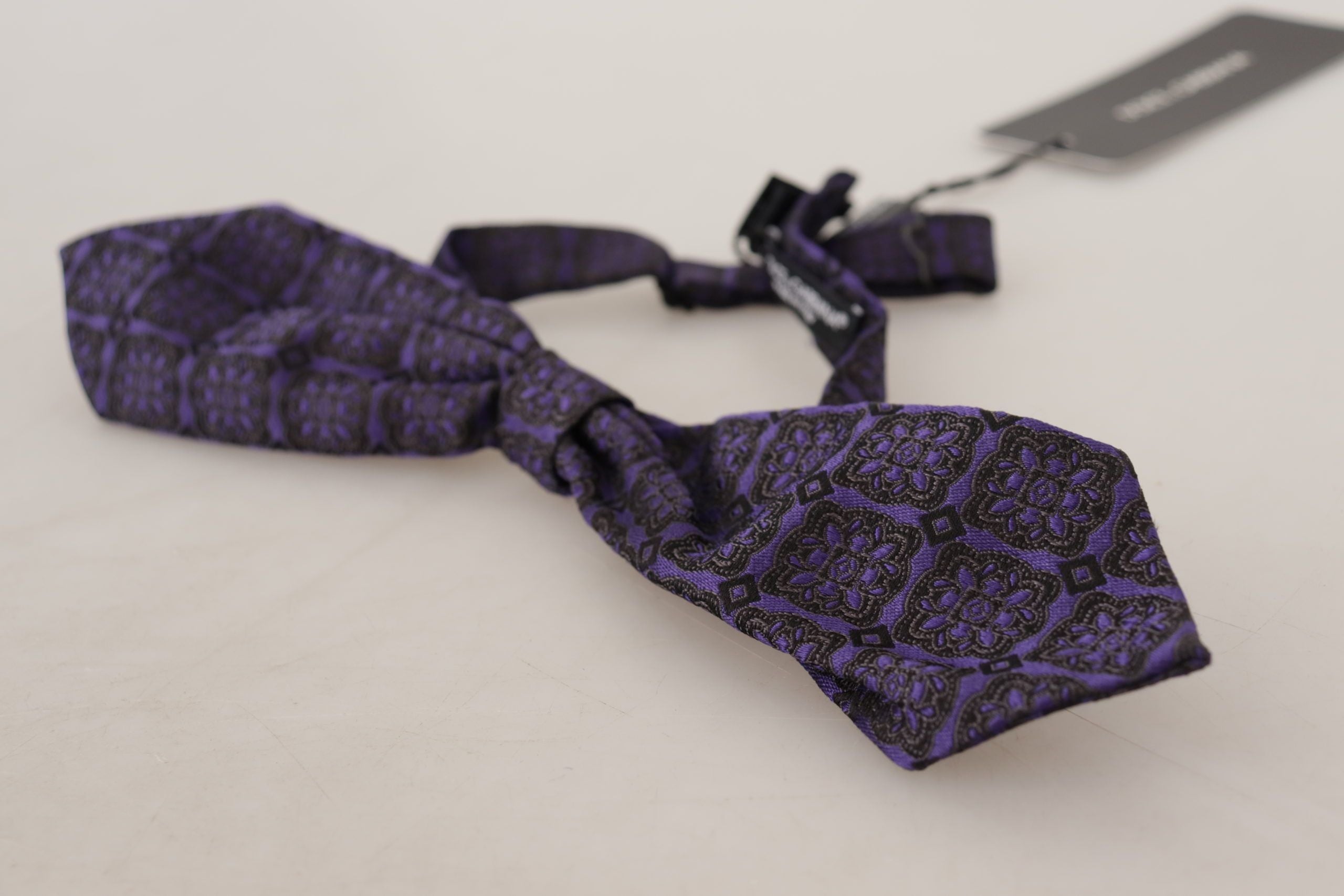 Dolce &amp; Gabbana Blue Geometric Silk Adjustable Neck Papillon Tie
