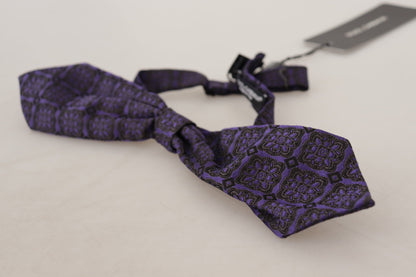 Dolce &amp; Gabbana Blue Geometric Silk Adjustable Neck Papillon Tie