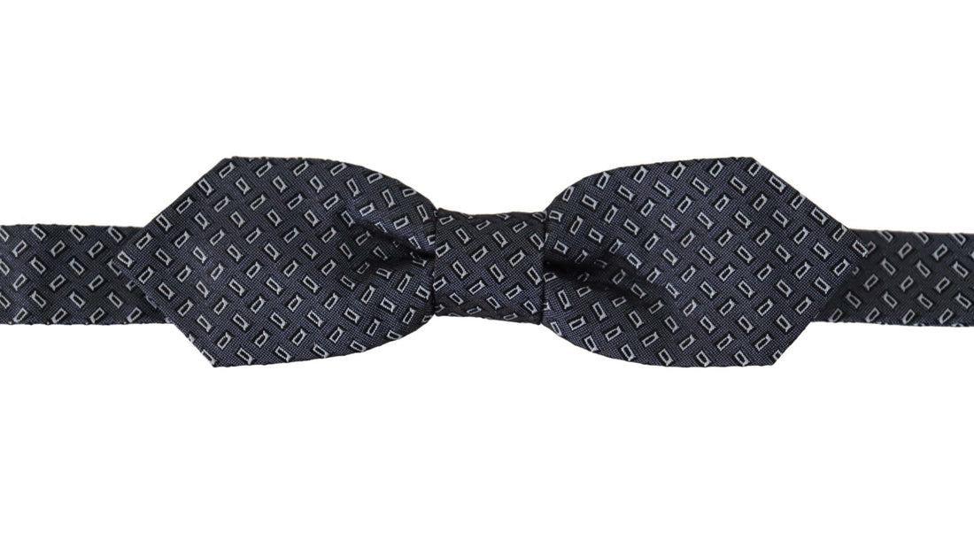 Dolce &amp; Gabbana Blue Gray Polka Dot 100% Silk Neck Papillon Tie
