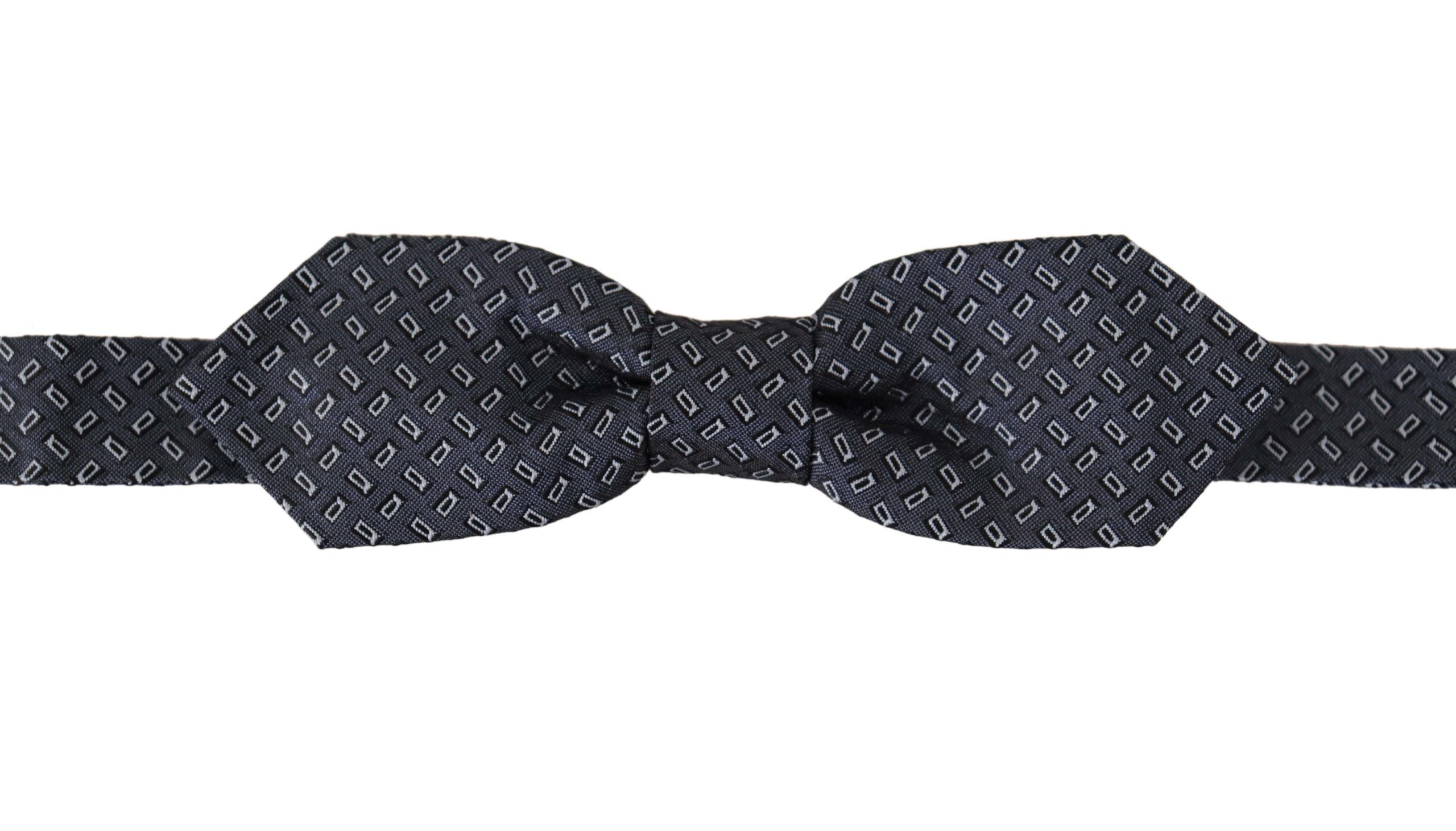 Dolce &amp; Gabbana Blue Gray Polka Dot 100% Silk Neck Papillon Tie