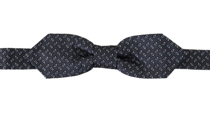 Dolce &amp; Gabbana Blue Gray Polka Dot 100% Silk Neck Papillon Tie