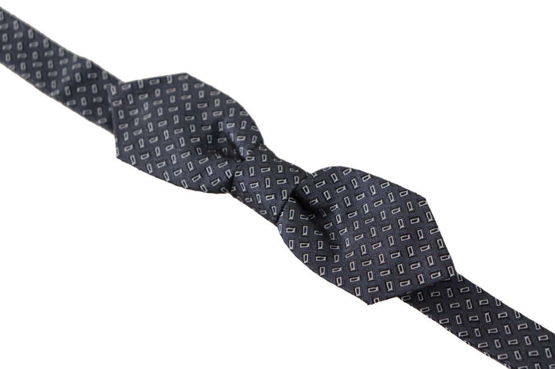 Dolce &amp; Gabbana Blue Gray Polka Dot 100% Silk Neck Papillon Tie